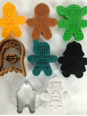 Lot Of 8 Star Wars Cookie Cutters Yoda Darth Vader Chewbacca Boba Fett Droids